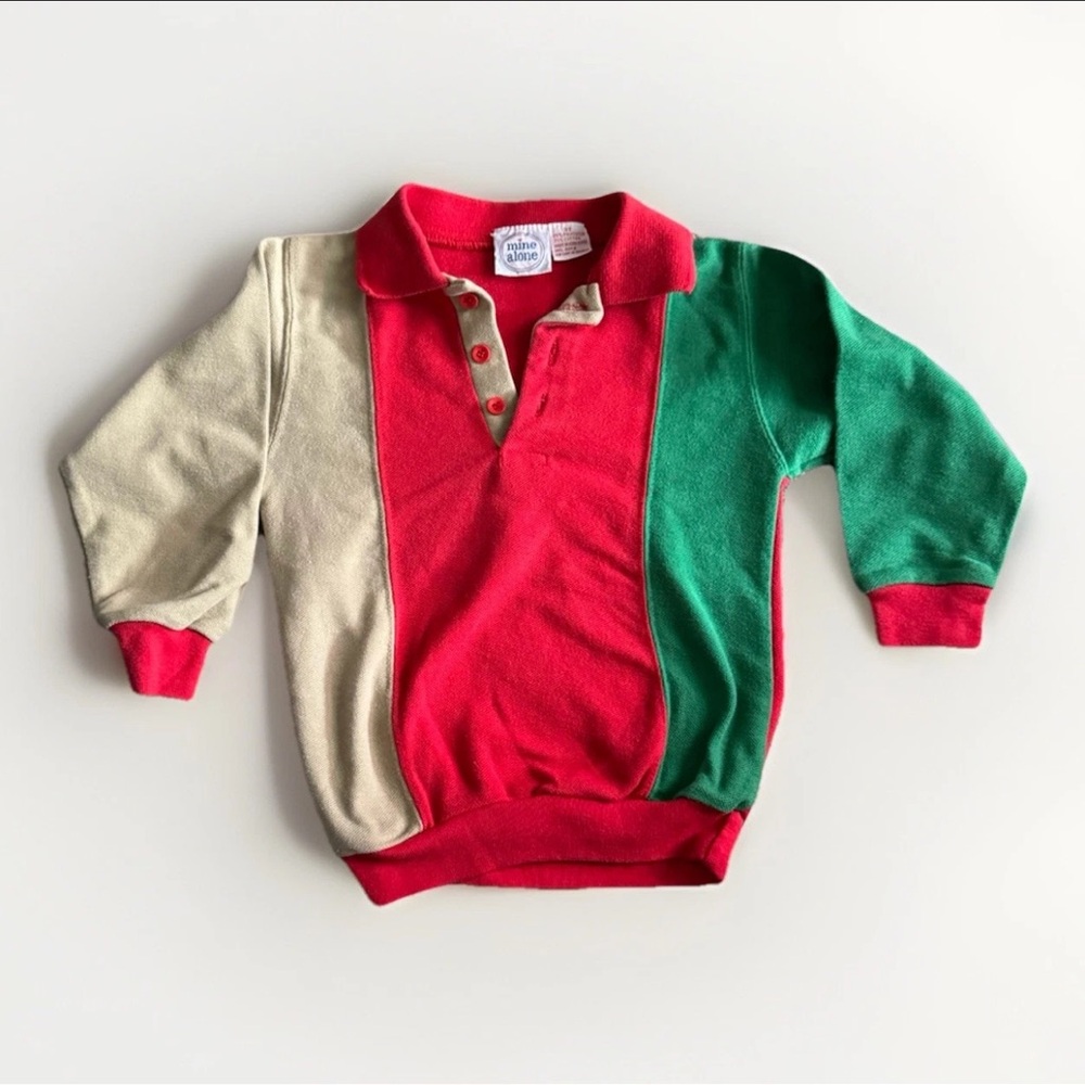 Vintage Kids Colorblock Sweater - Red, Green, Cream